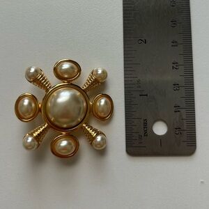 Vintage Kenneth Jay Lane gold pearl pendant/brooch on black ribbon